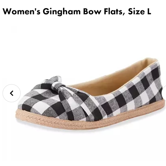 Women's Gingham Bow Flats, Black and White plaid Size XL - Picture 5 of 8